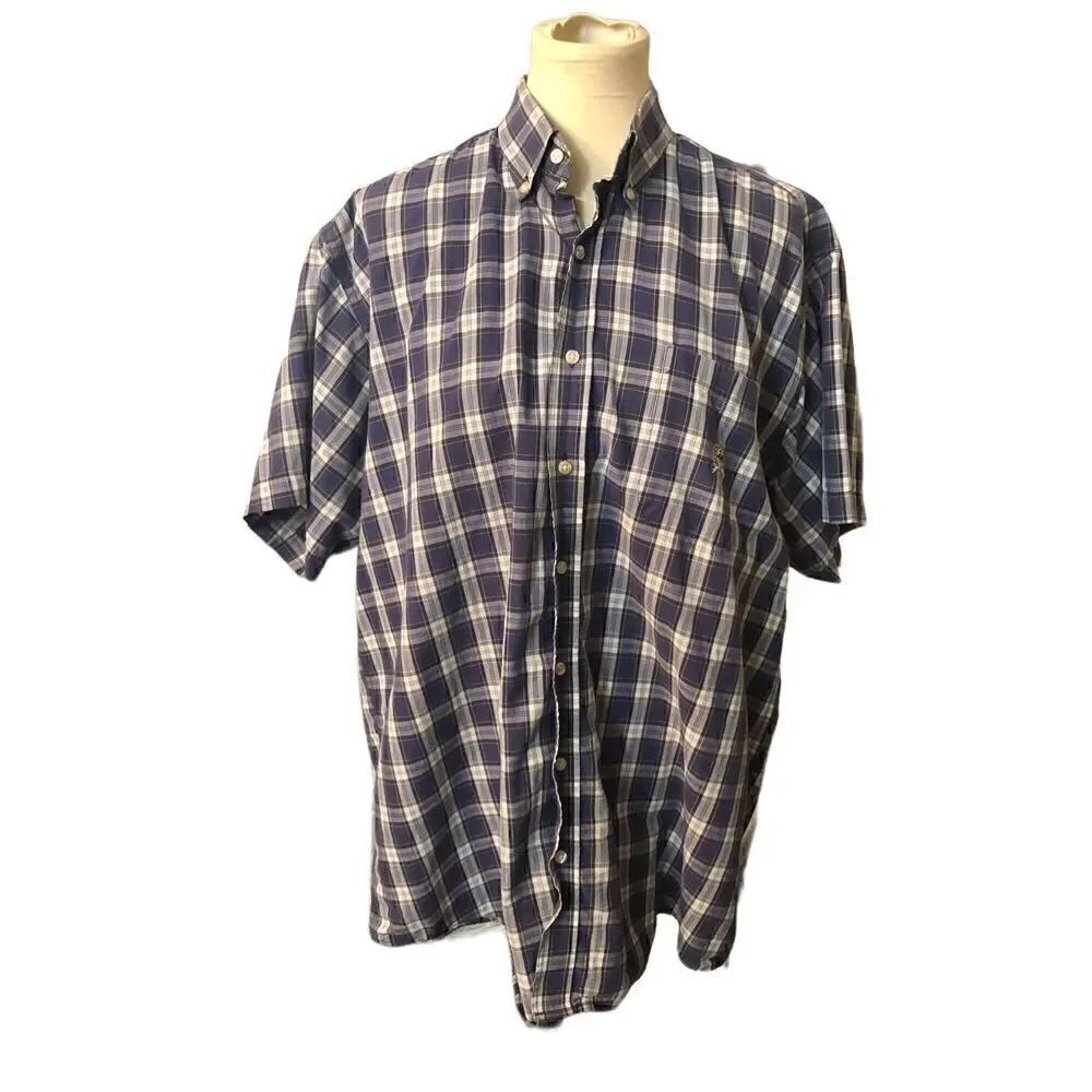 Cinch blue and white shirt sleeve cotton plaid button up shirt